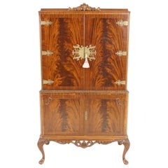 Antique Cocktail Cabinet, Queen Anne Flame Mahogany, Bar, Drinks Cabinet, B2501