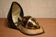 FINAL SALE Coconut Box Decorated with Gold Brass Cagework in Original Case
