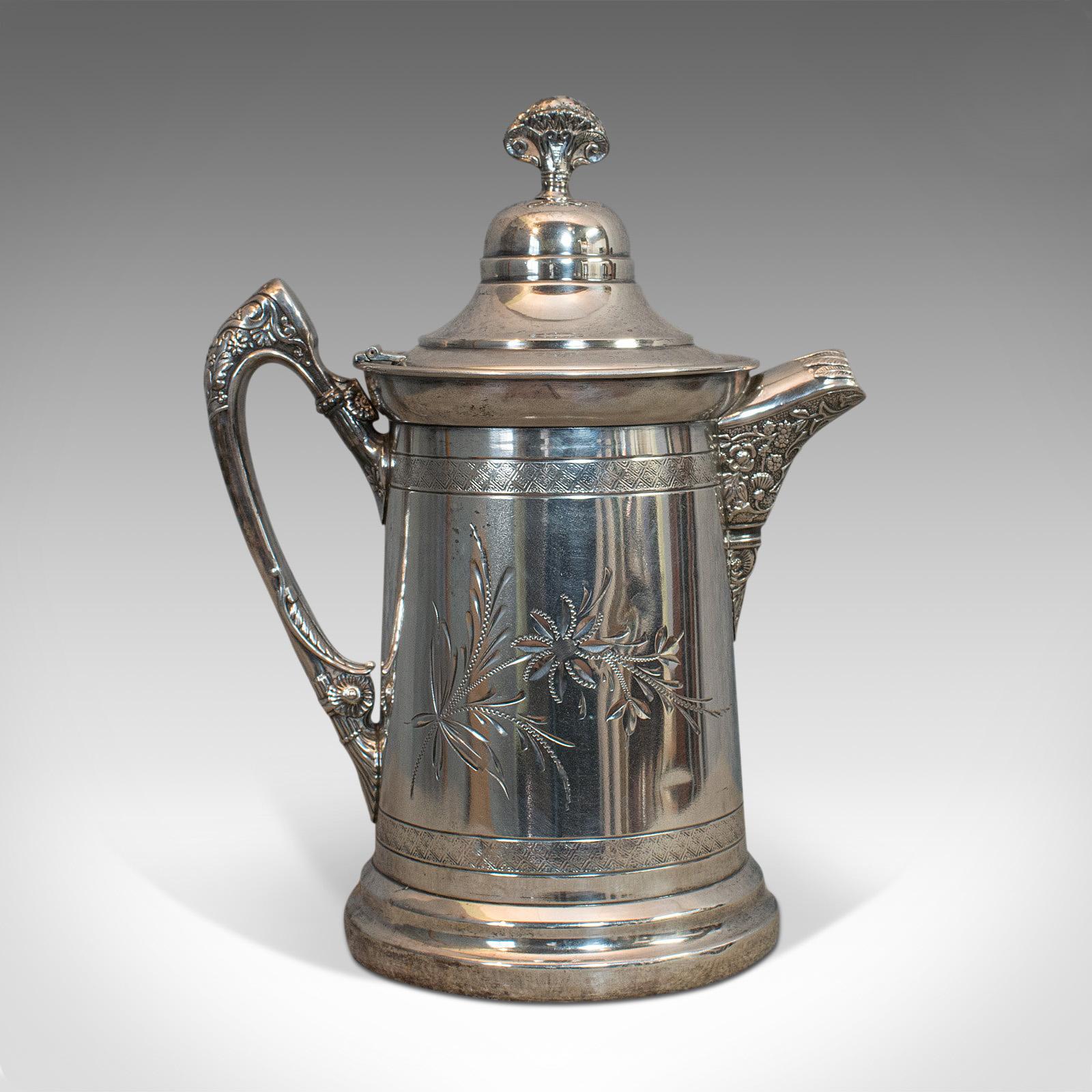 Victorian Antique Coffee Pot, English Silver Plate, Beverage Jug, 19th Century, circa 1900