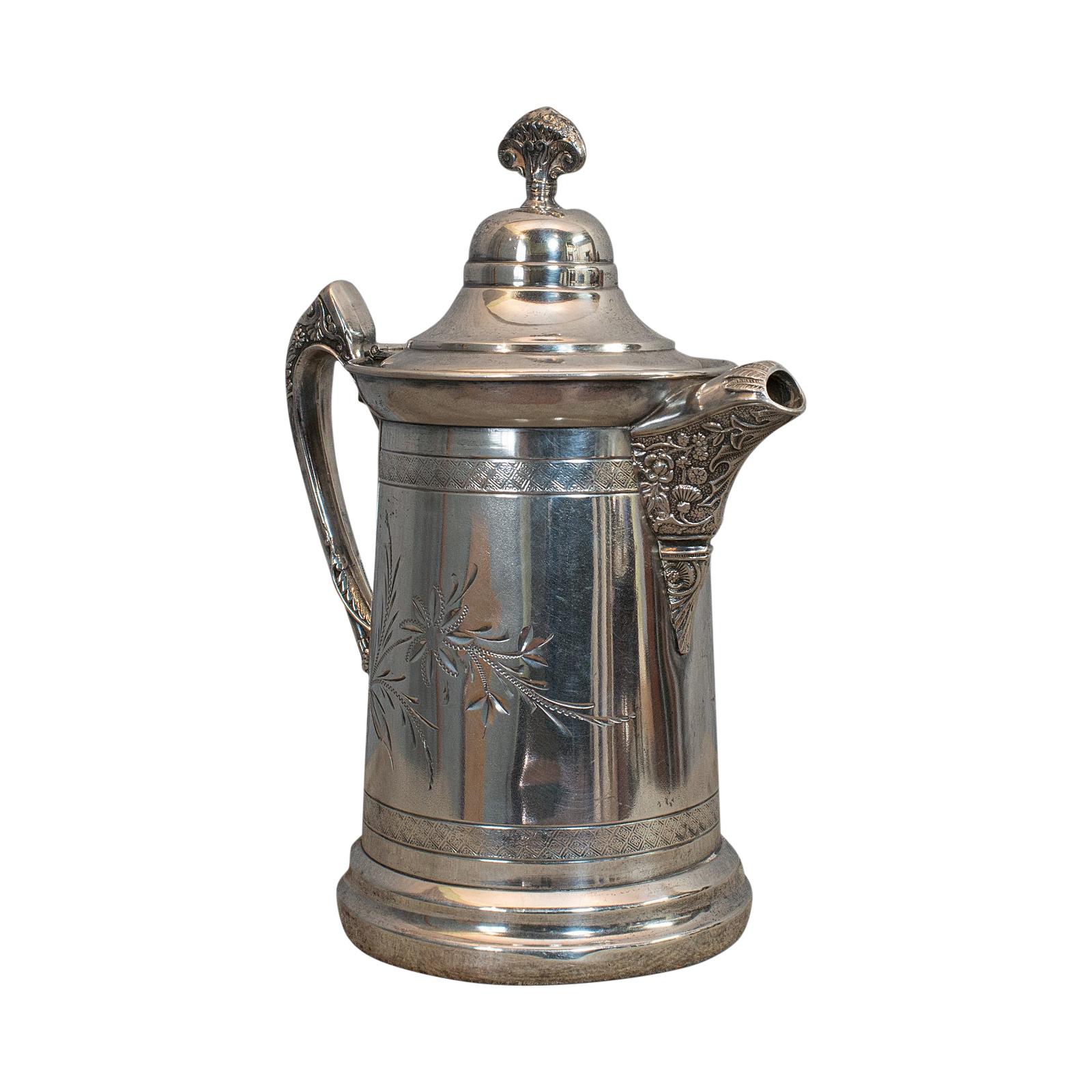 Antique Coffee Pot, English Silver Plate, Beverage Jug, 19th Century, circa 1900