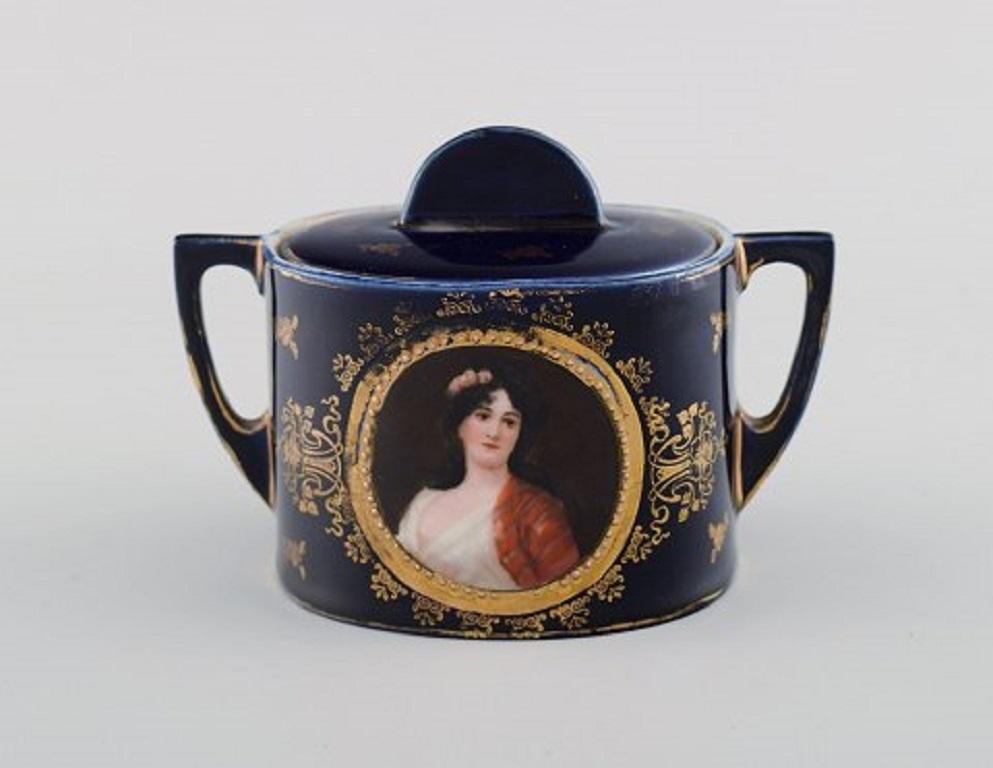 Belle Époque Antique Coffee Service in Hand-Painted Porcelain with Motifs of Young Women For Sale
