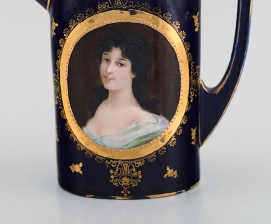 19th Century Antique Coffee Service in Hand-Painted Porcelain with Motifs of Young Women For Sale