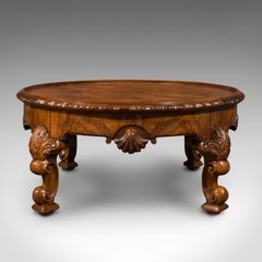 Table basse ancienne anglaise, en ronce de noyer, style édouardien, salon, magazine