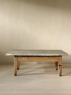 Antique Coffee Table with Slate Stone Top, Wabi Sabi Style, Norway c. 1700s