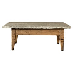 Antique Coffee Table with Slate Stone Top, Wabi Sabi Style, Norway c. 1700s