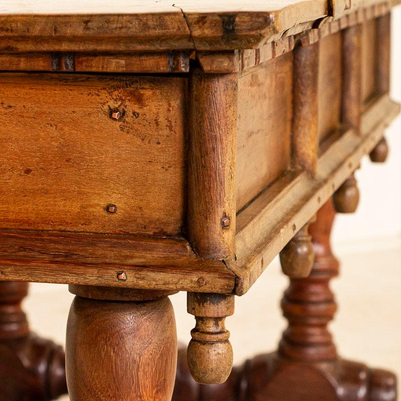 Wood Antique Coffee Table With Spindle Trestle Base, Spain