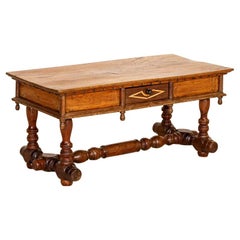 Antique Coffee Table With Spindle Trestle Base, Spain
