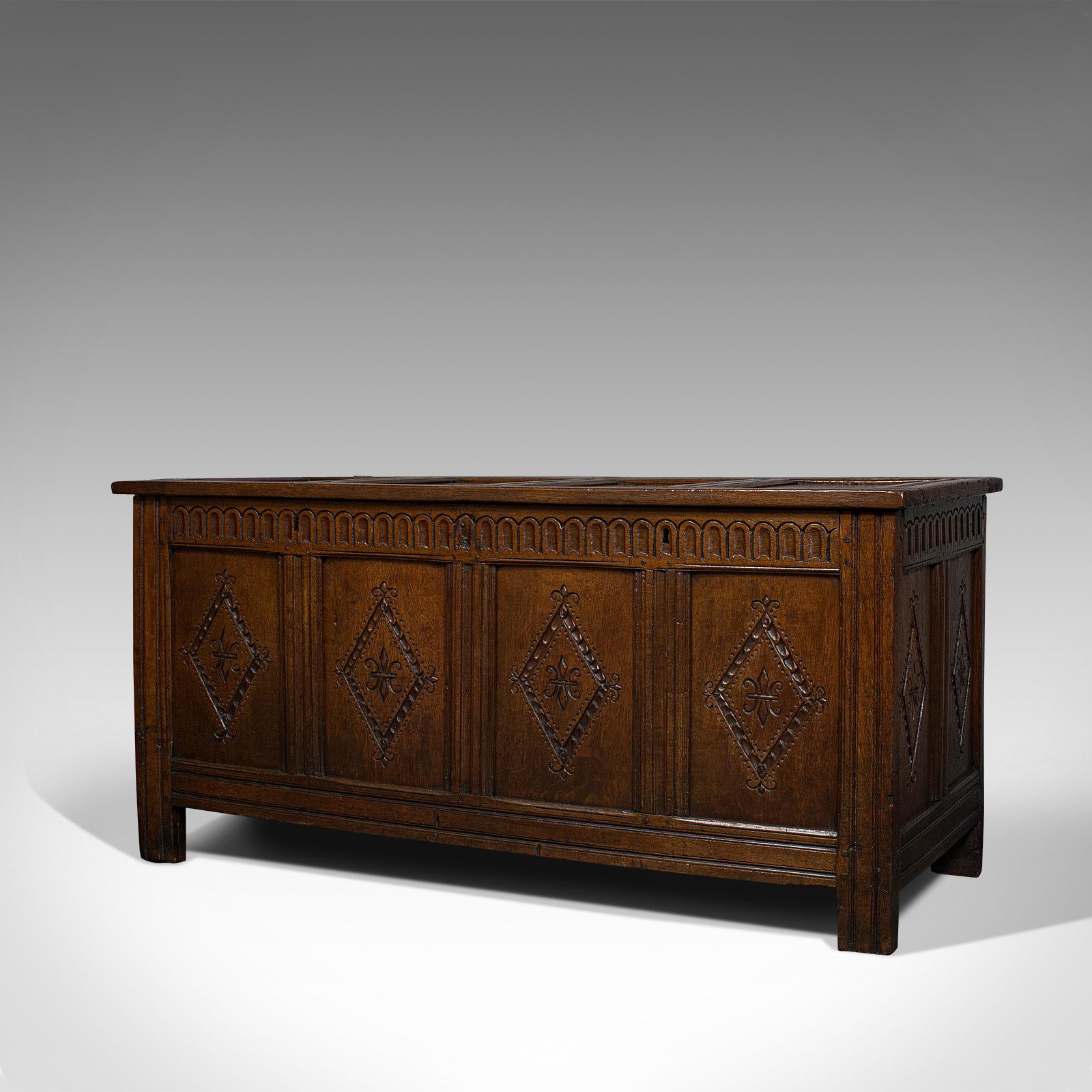 Hand-Carved Antique Coffer, Charles II Chest, circa 1680