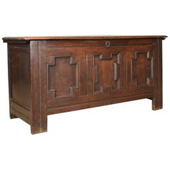 Antique Coffer English Georgian Oak Joined Chest, Mid-18th Century Trunk