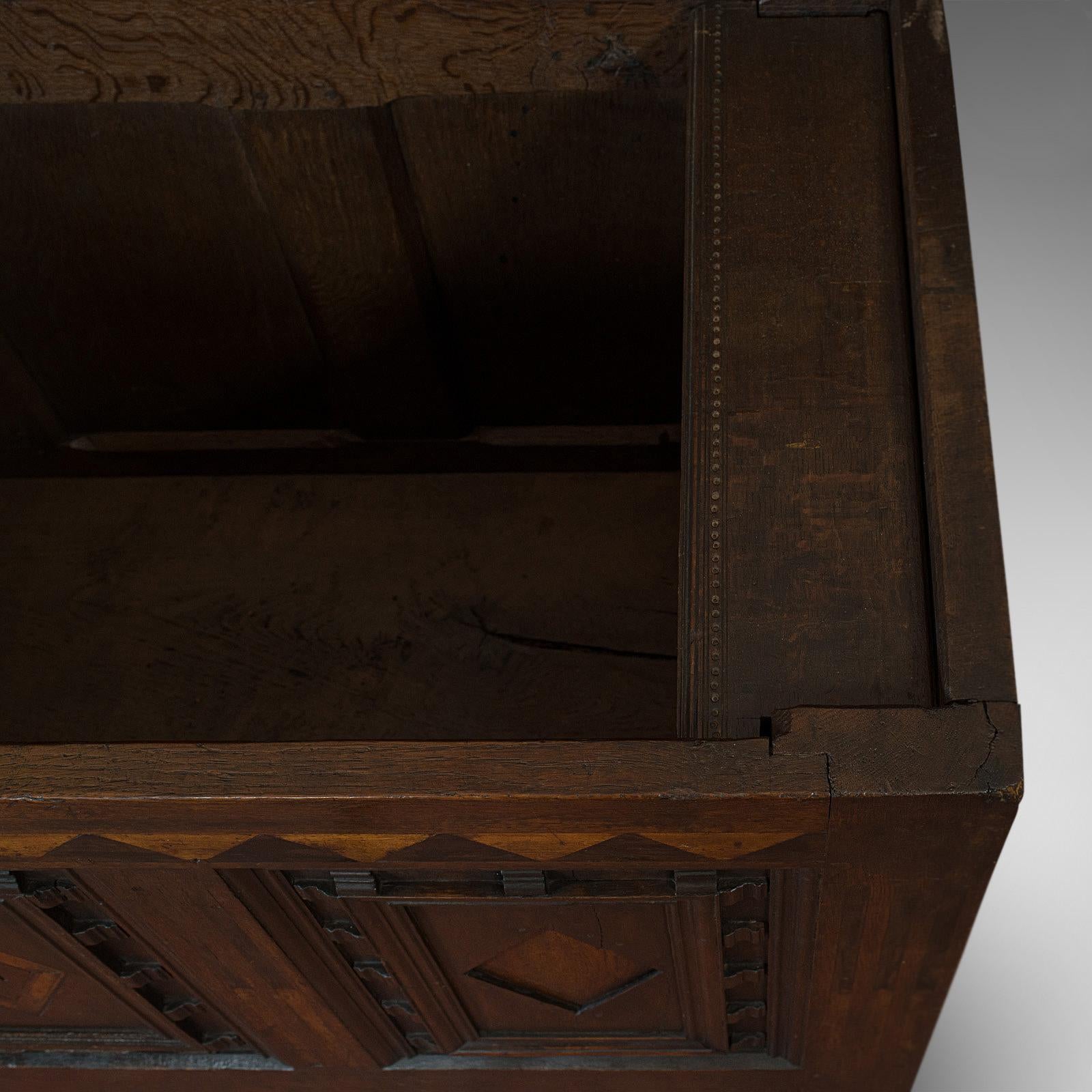 Antique Coffer, English, Oak, 3-Panel, Linen Chest Trunk William III, circa 1700 For Sale 2