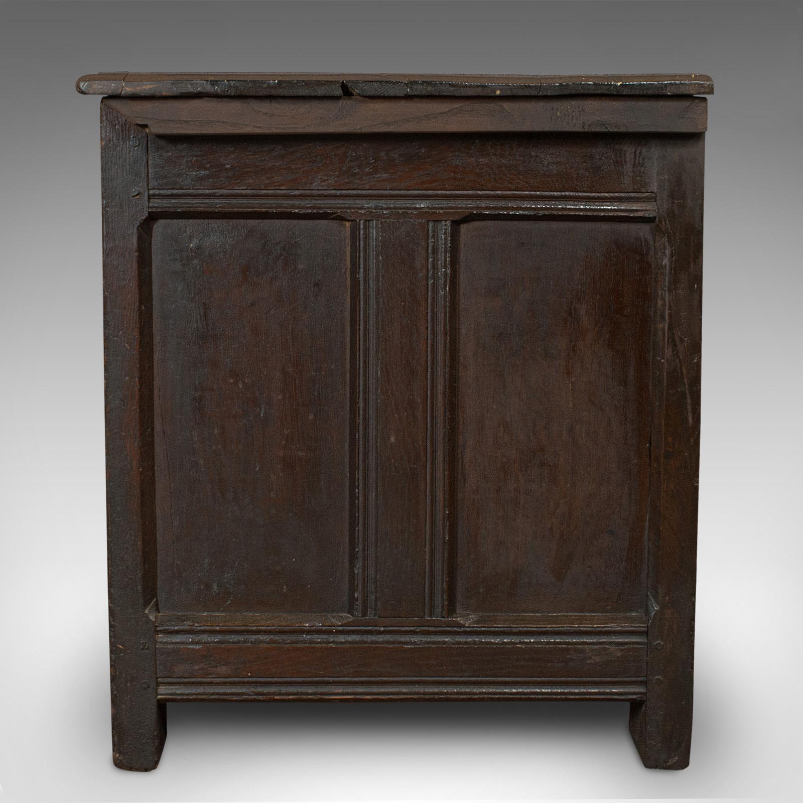 William and Mary Antique Coffer, English, Oak, 3-Panel, Linen Chest Trunk William III, circa 1700 For Sale