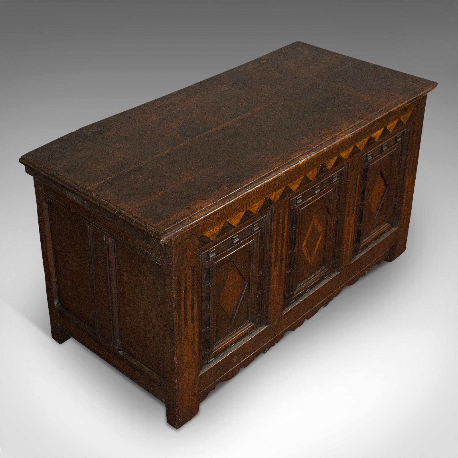 Antique Coffer, English, Oak, 3-Panel, Linen Chest Trunk William III, circa 1700 In Good Condition For Sale In Hele, Devon, GB