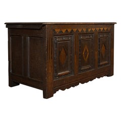 Antique Coffer, English, Oak, 3-Panel, Linen Chest Trunk William III, circa 1700