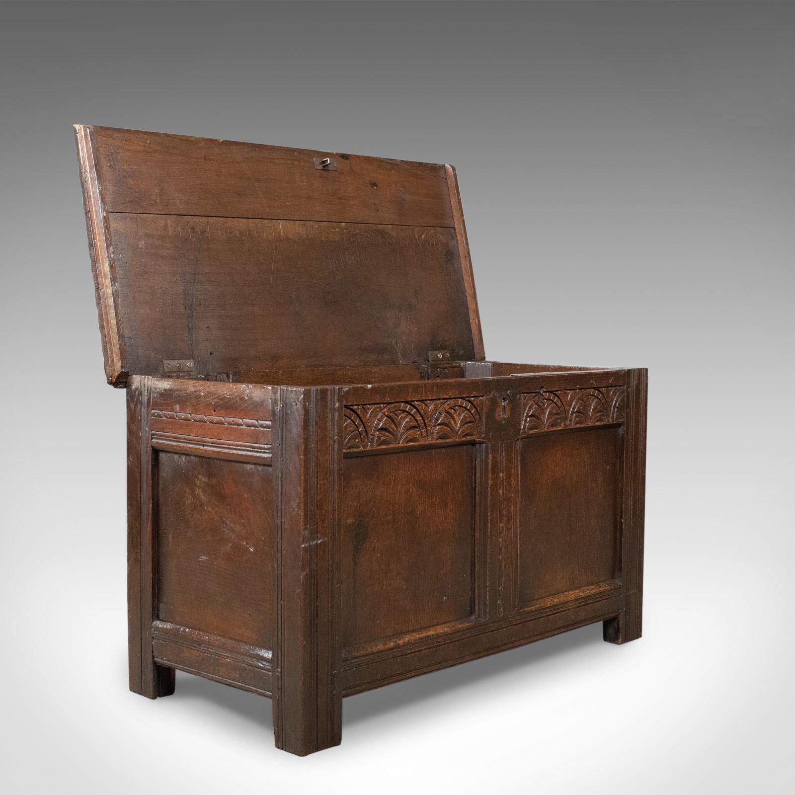Antique Coffer, English, Oak, Joined Chest, Trunk, Late 17th Century, circa 1700 2