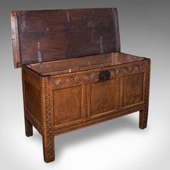 Antique Coffer, English, Oak, Linen Chest, Bay Window Seat, Early Georgian, 1720