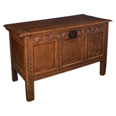Antique Coffer, English, Oak, Linen Chest, Bay Window Seat, Early Georgian, 1720