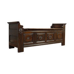 Antique Coffer:: French:: Oak:: Window Seat Storage Bench:: 17th Century:: circa 1700