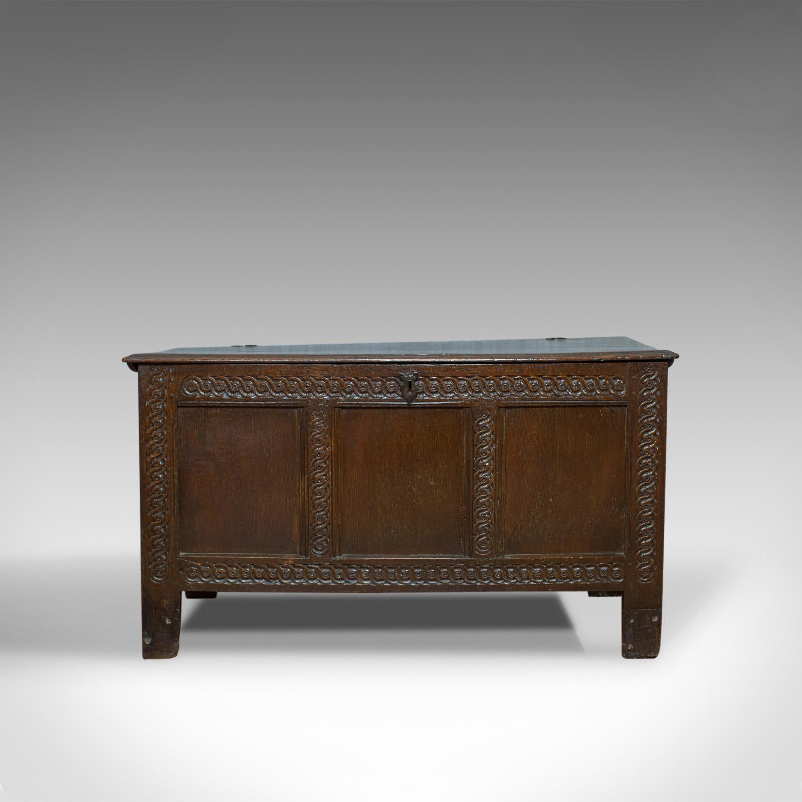 Antique Coffer, Large, English Oak, Joined Chest, Charles II Trunk, circa 1685 In Good Condition In Hele, Devon, GB