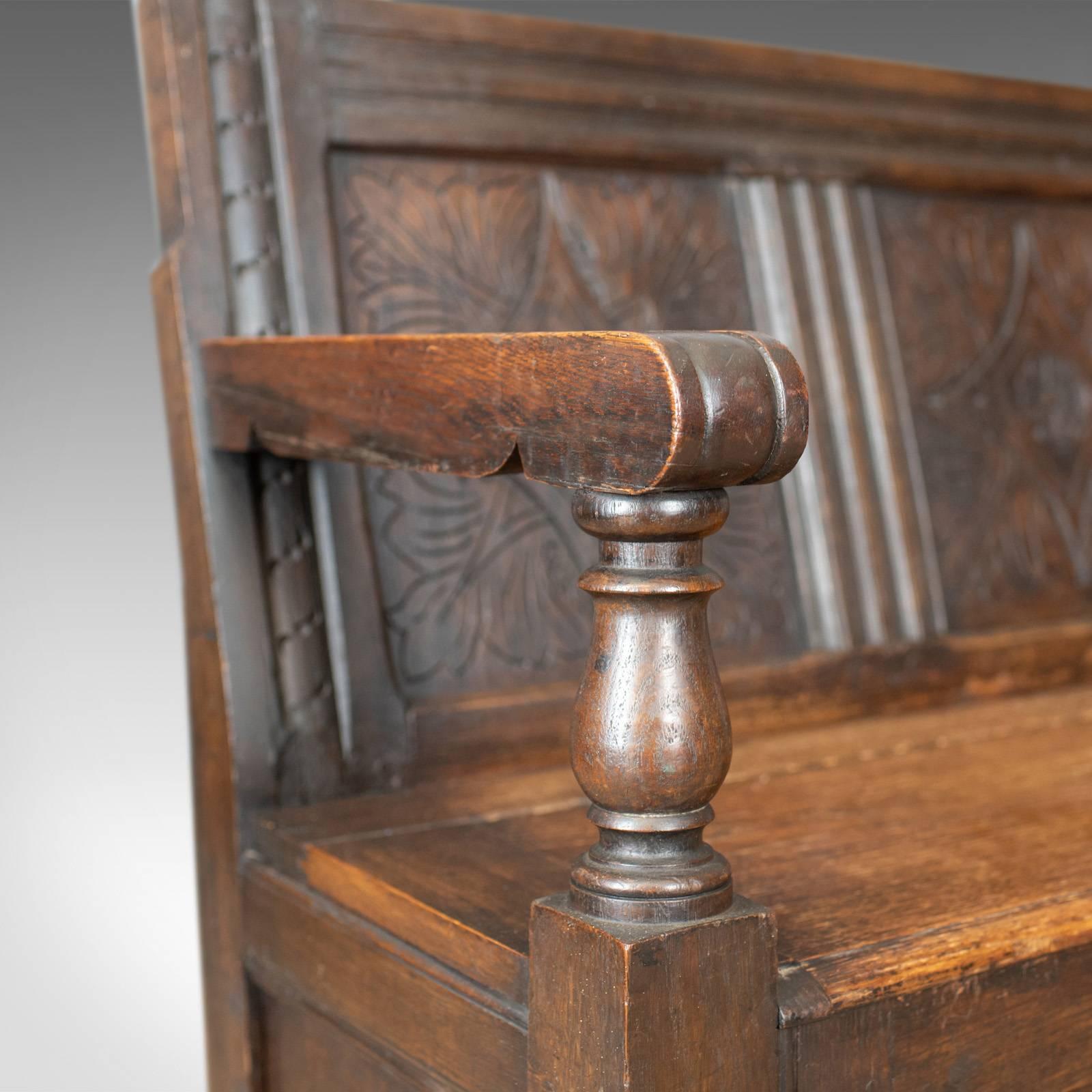 Antique Coffer Settle English Oak Bench, Chest, Trunk Seat, circa 1700 3