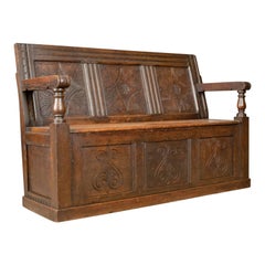 Antike Coffer Settle Englische Eichenbank:: Truhe:: Truhensitz:: um 1700