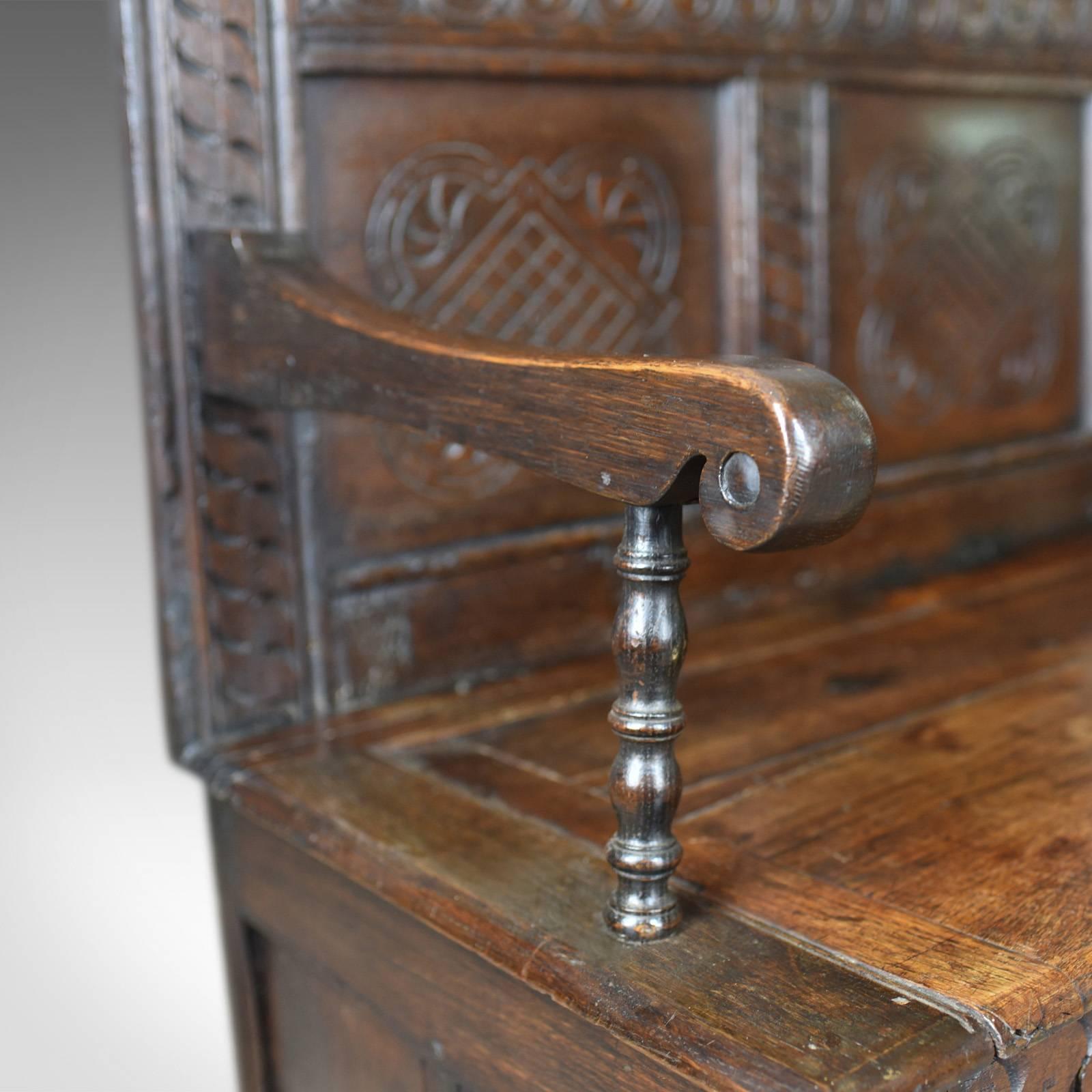 Antique Coffer Settle, English, Oak, Hall, Bench, Seat, circa 1700 2