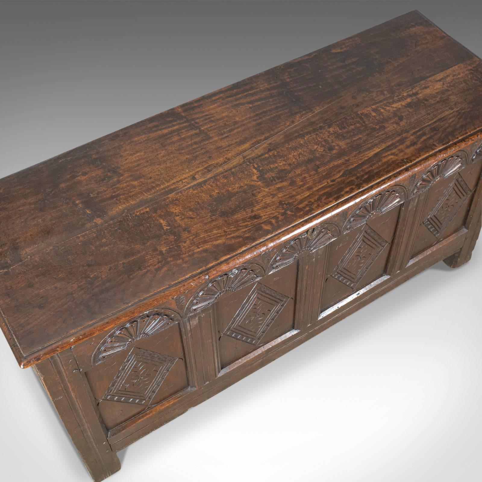 17th Century Antique Coffer, Large, English Oak, Joined Chest, Charles II Trunk, circa 1680 