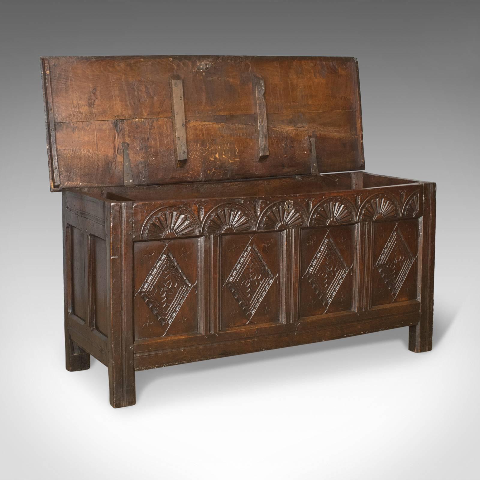 Antique Coffer, Large, English Oak, Joined Chest, Charles II Trunk, circa 1680  1