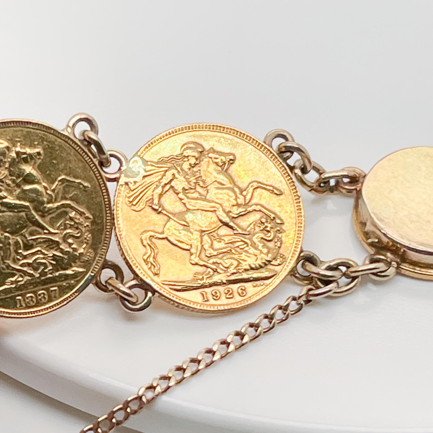 Women's or Men's Antique Coin Bracelet with American Gold Coins & English Gold Sovereigns