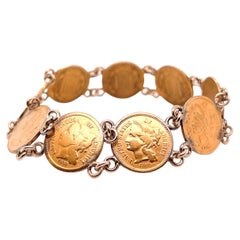 Vintage Coin Bracelet with Gold Plated American 3 Cent Nickel Coins