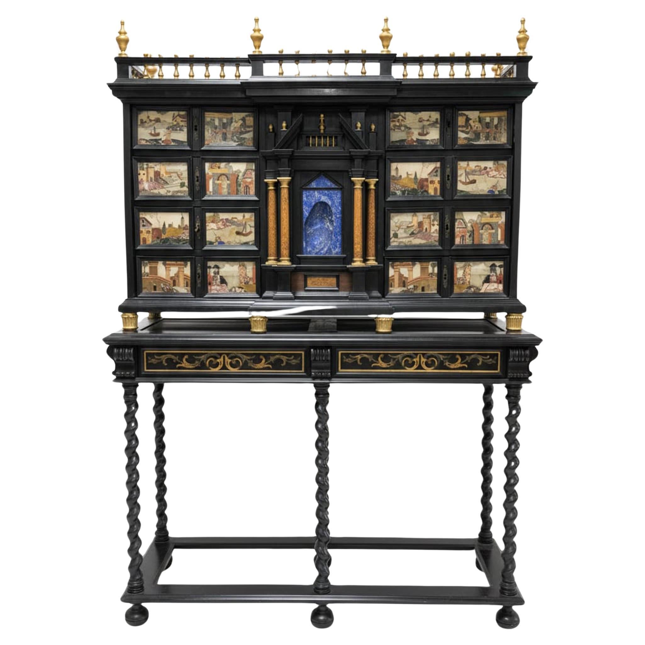 Antique coin cabinet inlaid with semiprecious stones