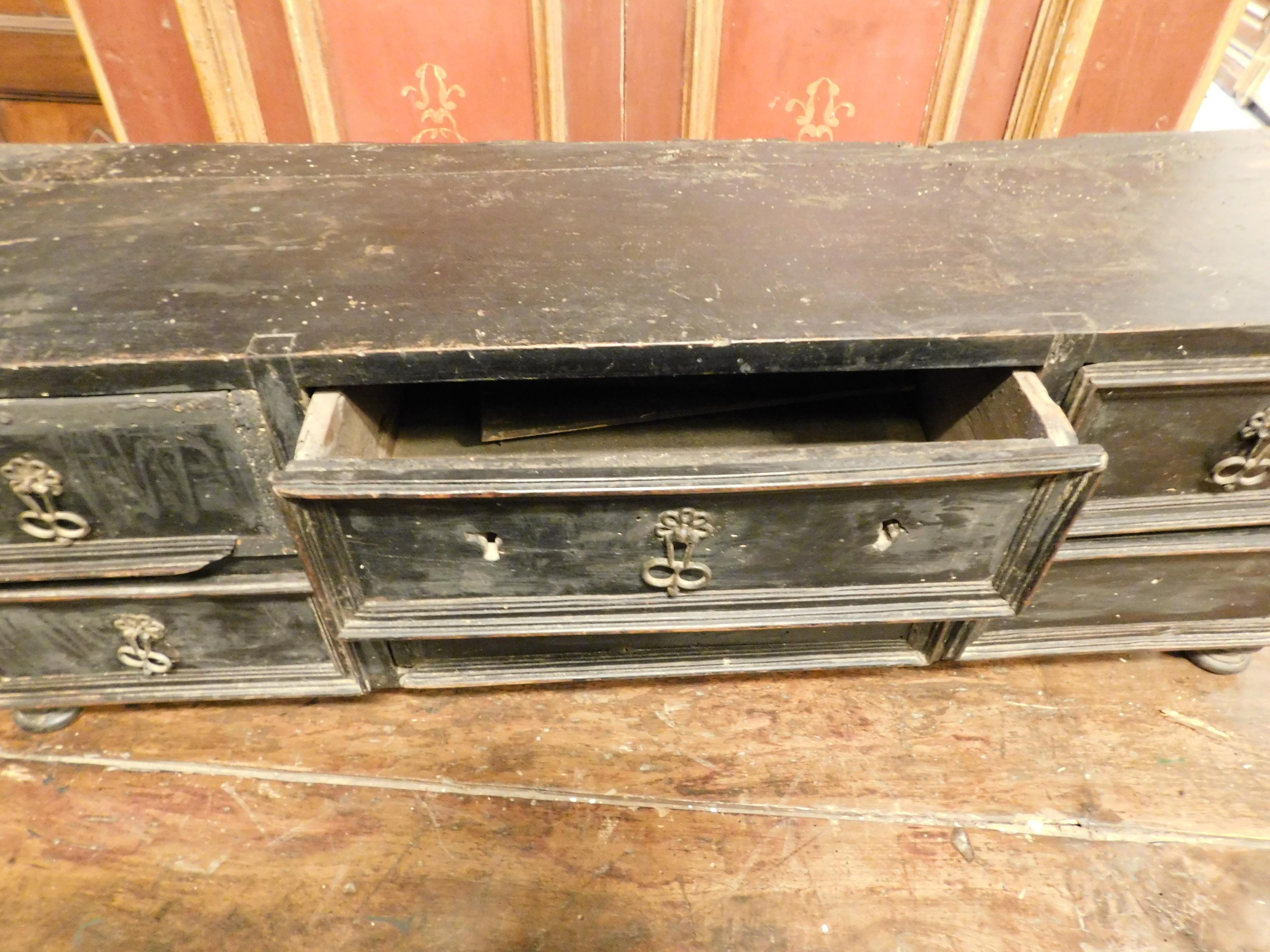 Antique Coin Cabinet, Money Box, Lacquered Black Wood, Drawers, Original Knobs In Good Condition In Cuneo, Italy (CN)