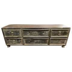 Antique Coin Cabinet, Money Box, Lacquered Black Wood, Drawers, Original Knobs