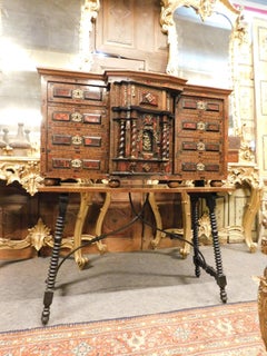 Antique Coin cabinet with table, inlaid wood and gilded bronze, '700, Spain