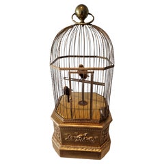 Antique coin-operated large double singing birds-in-cage, by Bontems