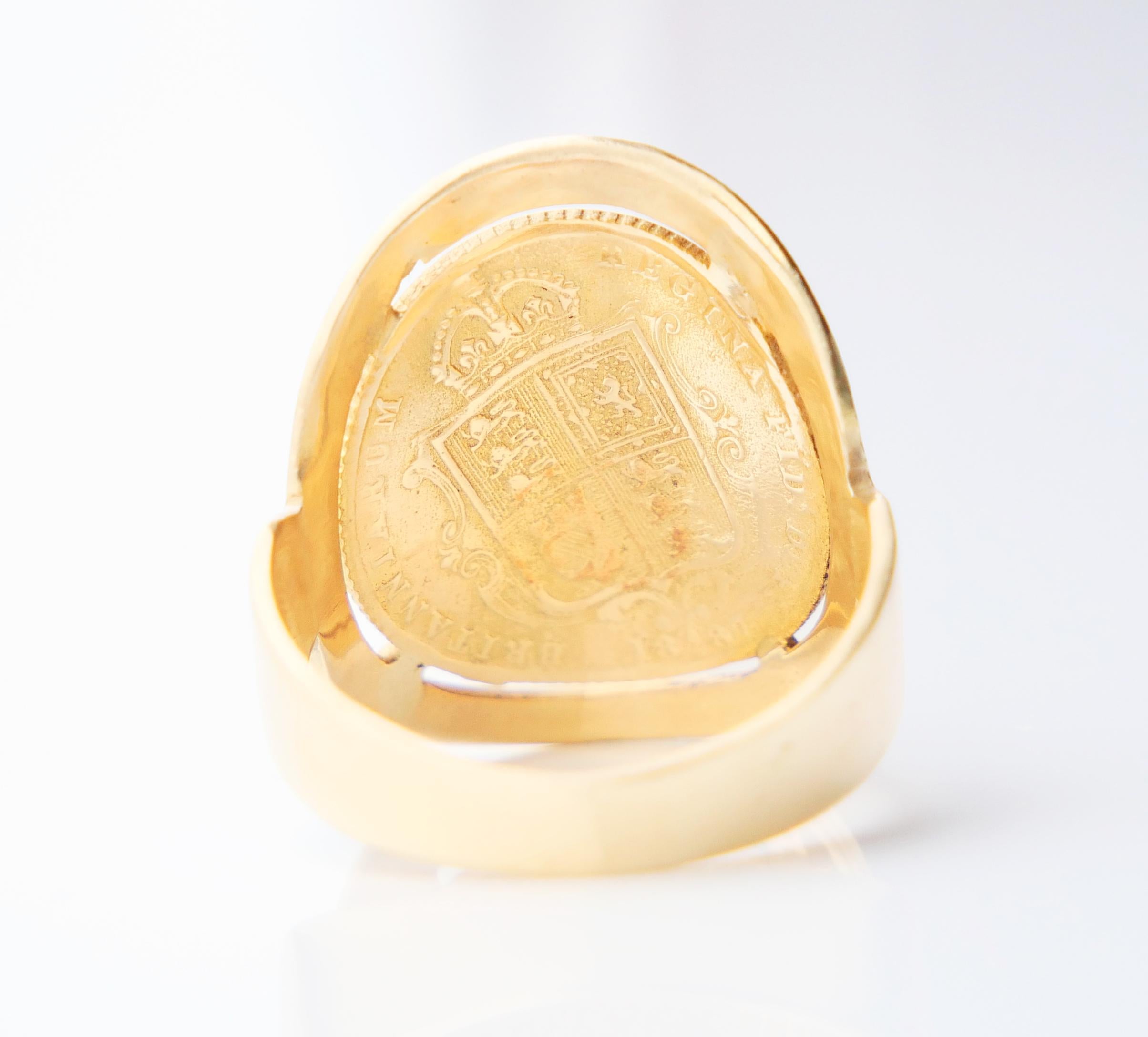 Antique Coin Ring British Victorian Sovereign solid 14K Gold Ø8.5/ US7gr For Sale 5