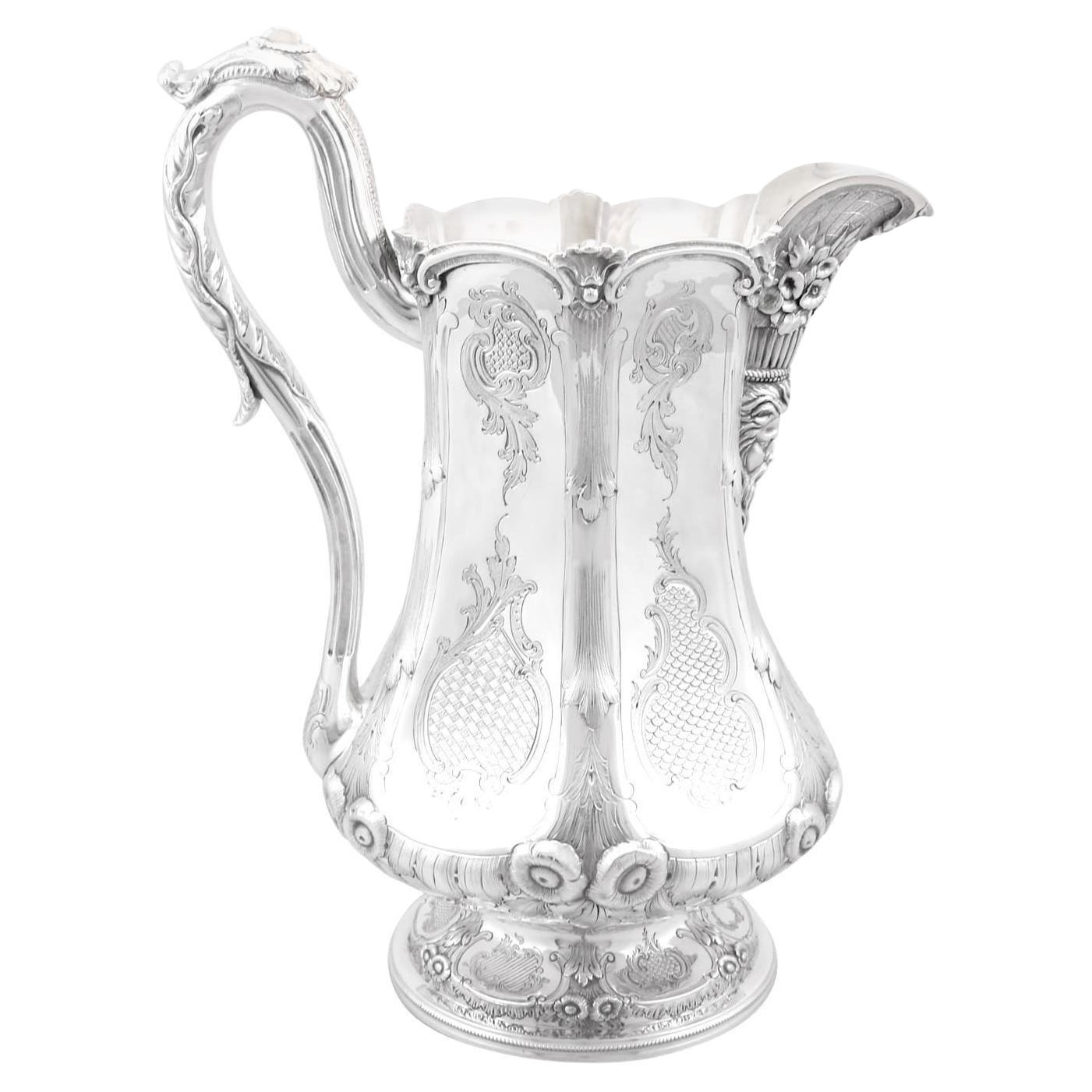 Antique Coin Silver Water Pitcher by Jones, Ball & Poor, Circa 1850 For Sale
