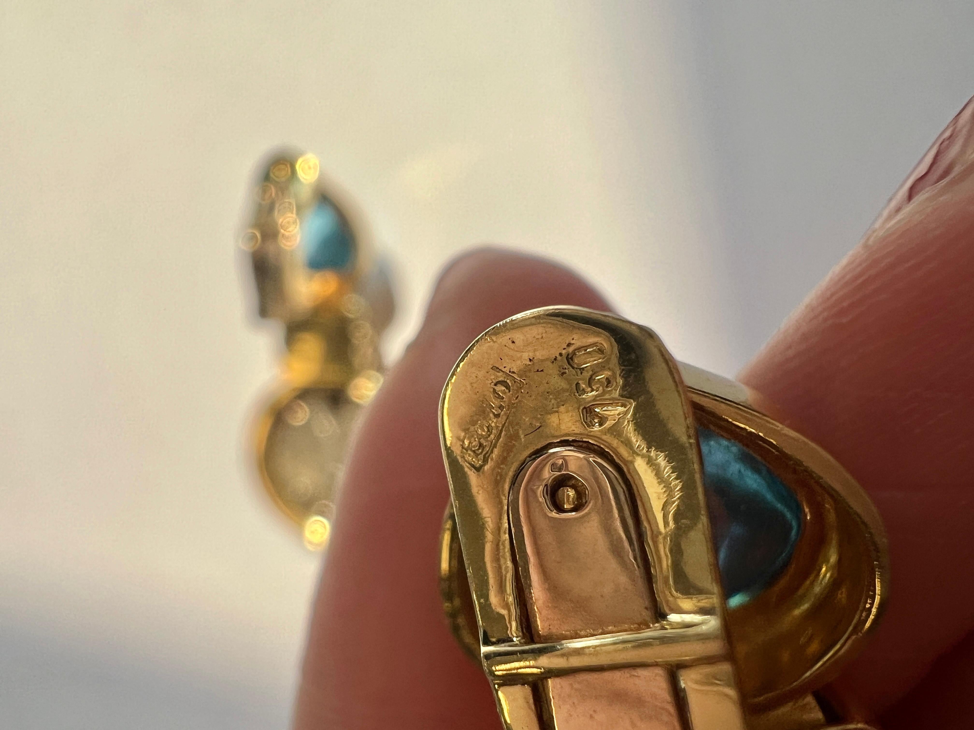 Antique Coin Topaz 18k Gold Earrings In Excellent Condition For Sale In New York, NY