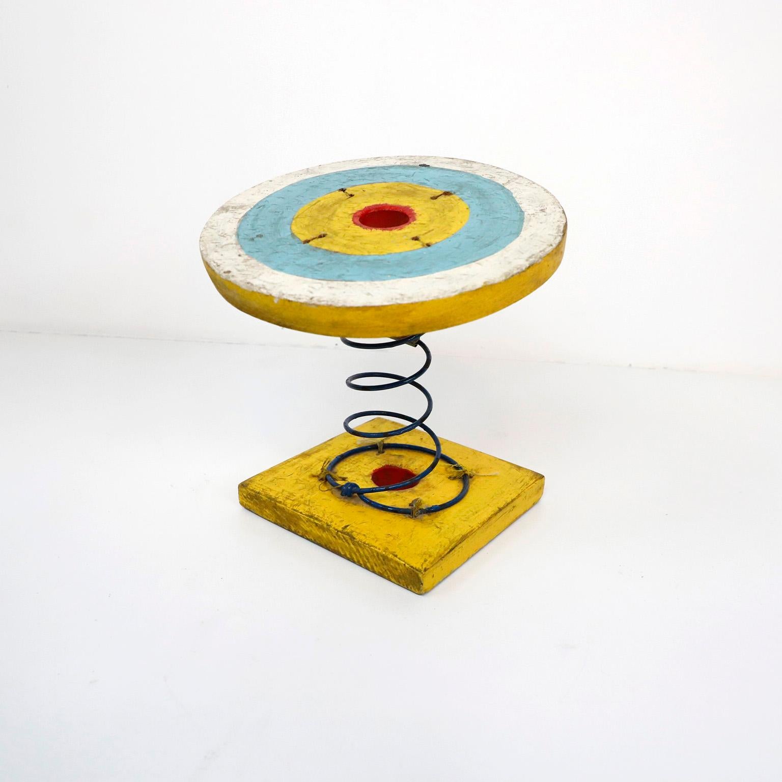 Circa 1980. We offer this antique coins game used in Mexican Fairs.

The piece is placed on the floor and coins are thrown from a certain distance. The idea is that the coins fall inside the hole. this piece can be used for wall decoration too.