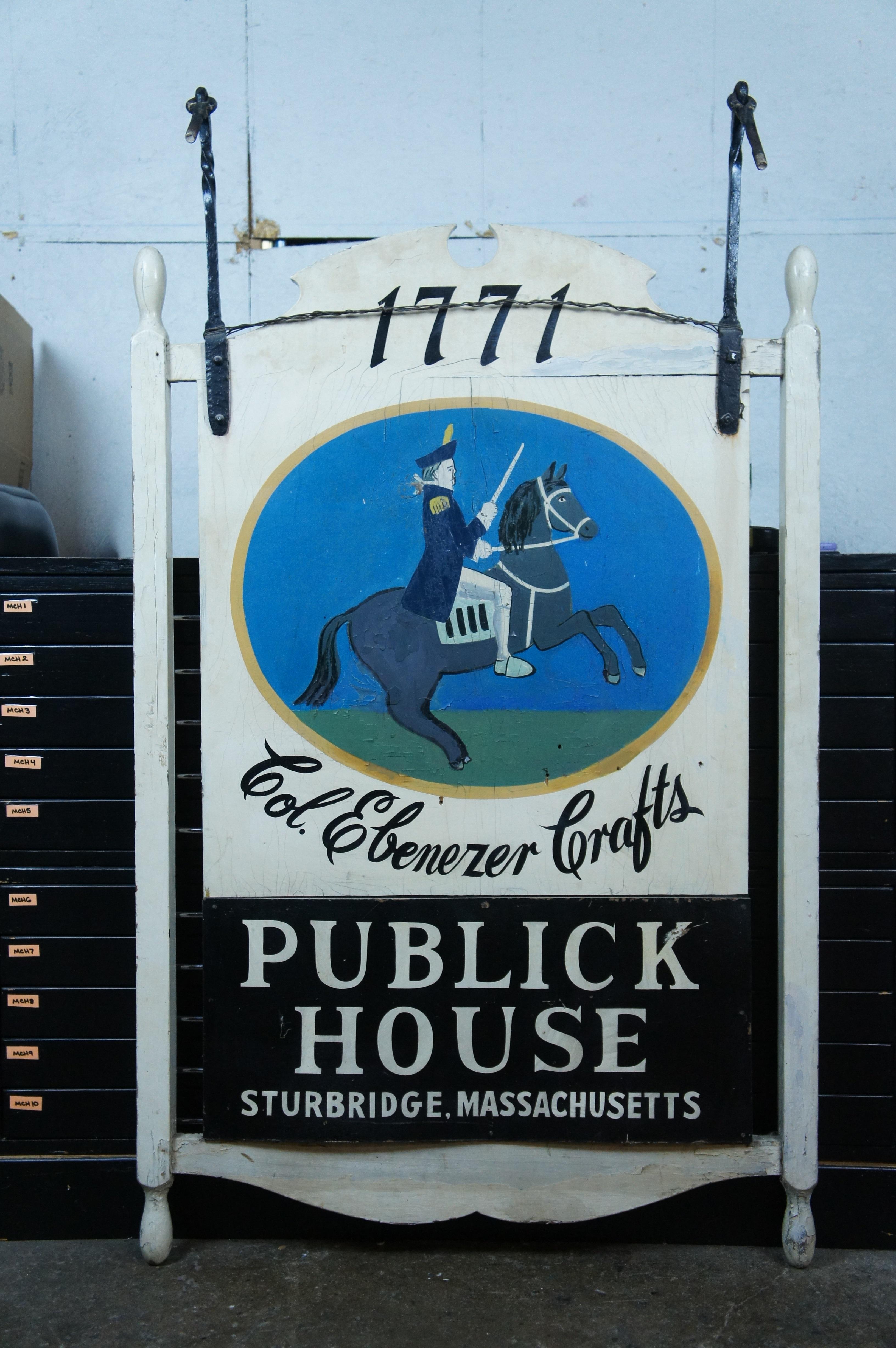 Antique Col Ebenezer Crafts Publick House Hotel Advertisement Sign 56