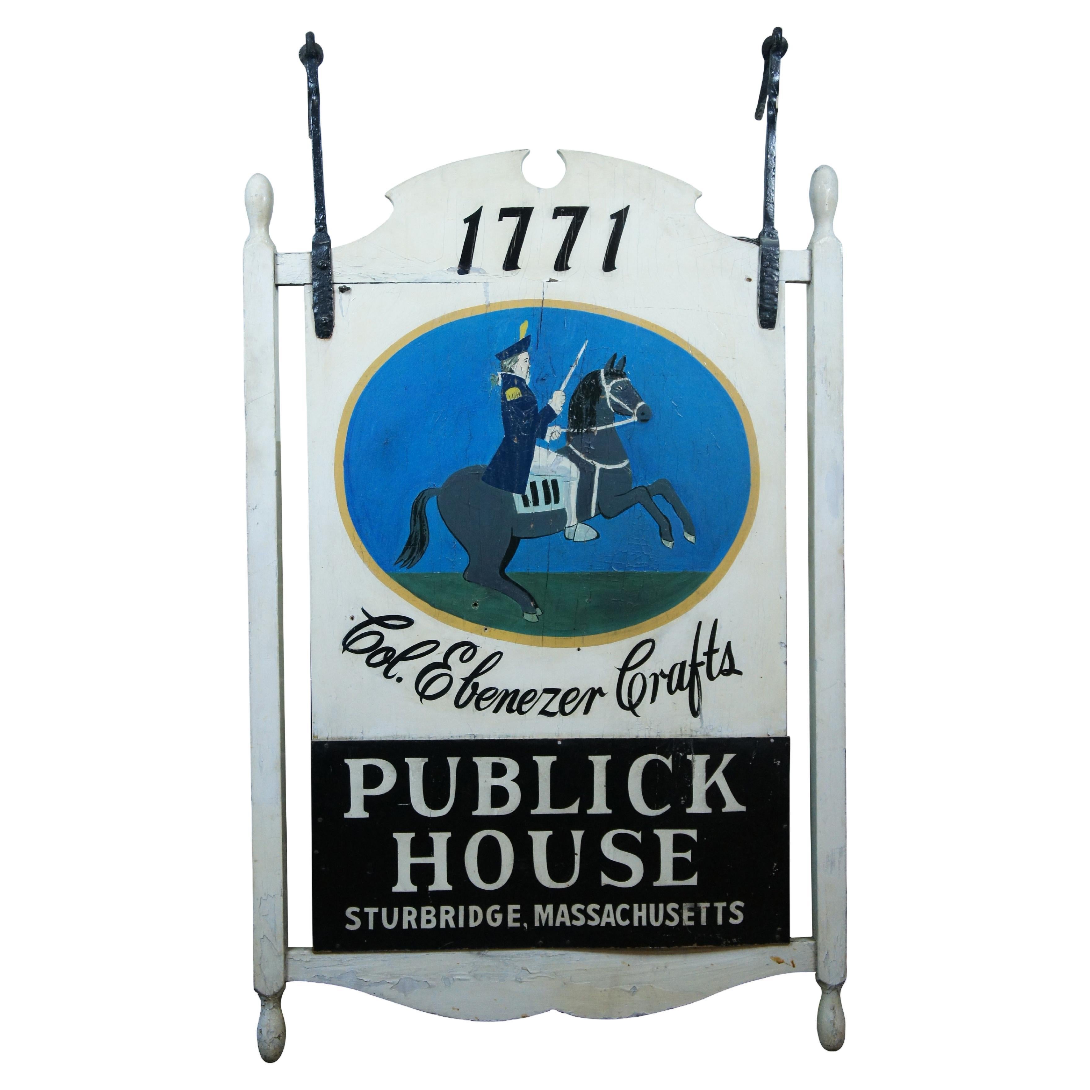 Antique Col Ebenezer Crafts Publick House Hotel Advertisement Sign 56" For Sale