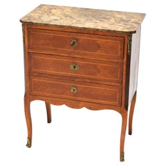 Antiquité - Stand à deux tiroirs Colby Louis XV en acajou satiné et marbre C1900