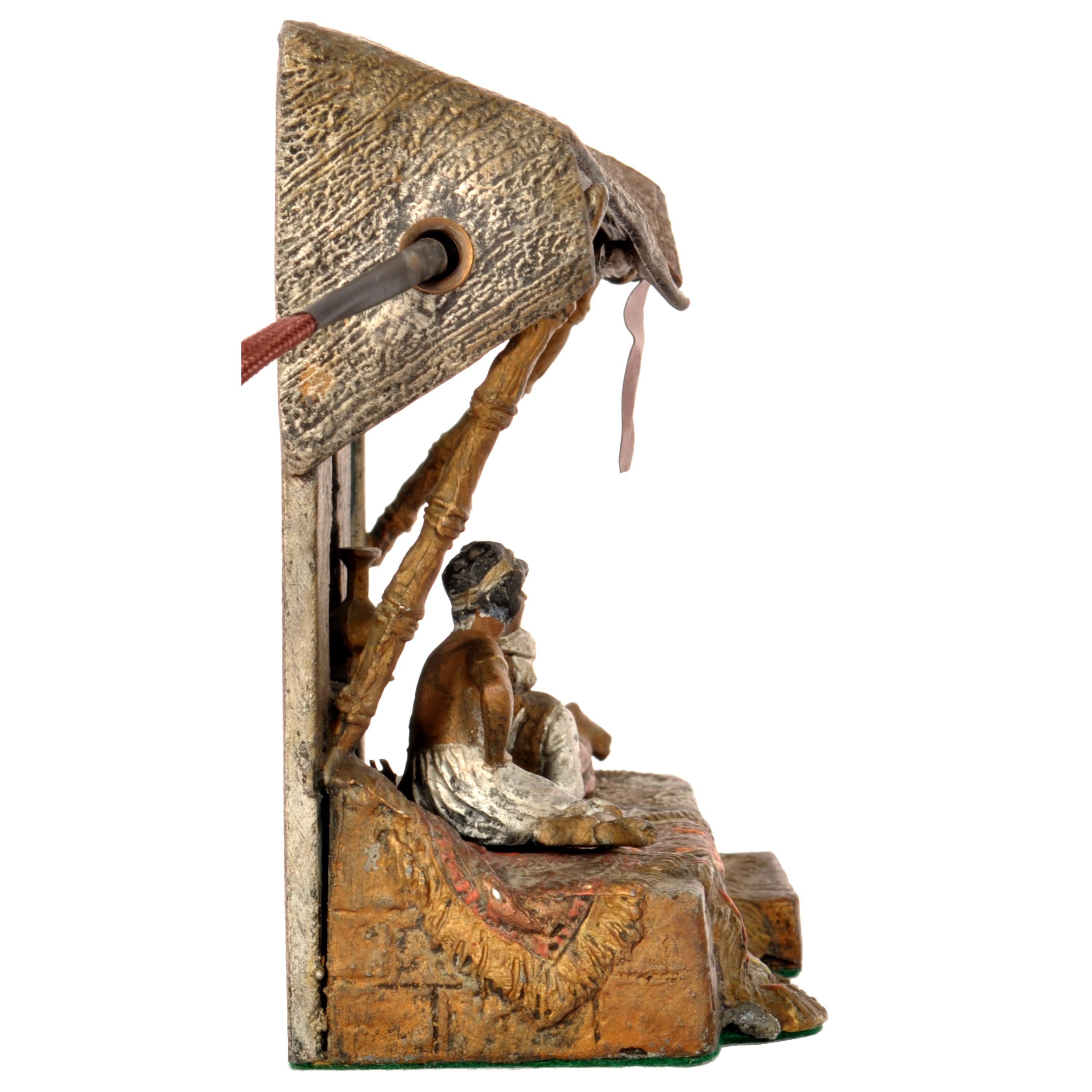 Early 20th Century Antique Cold-Painted Austrian Bronze Arab Orientalist Figural Statue Lamp 1920