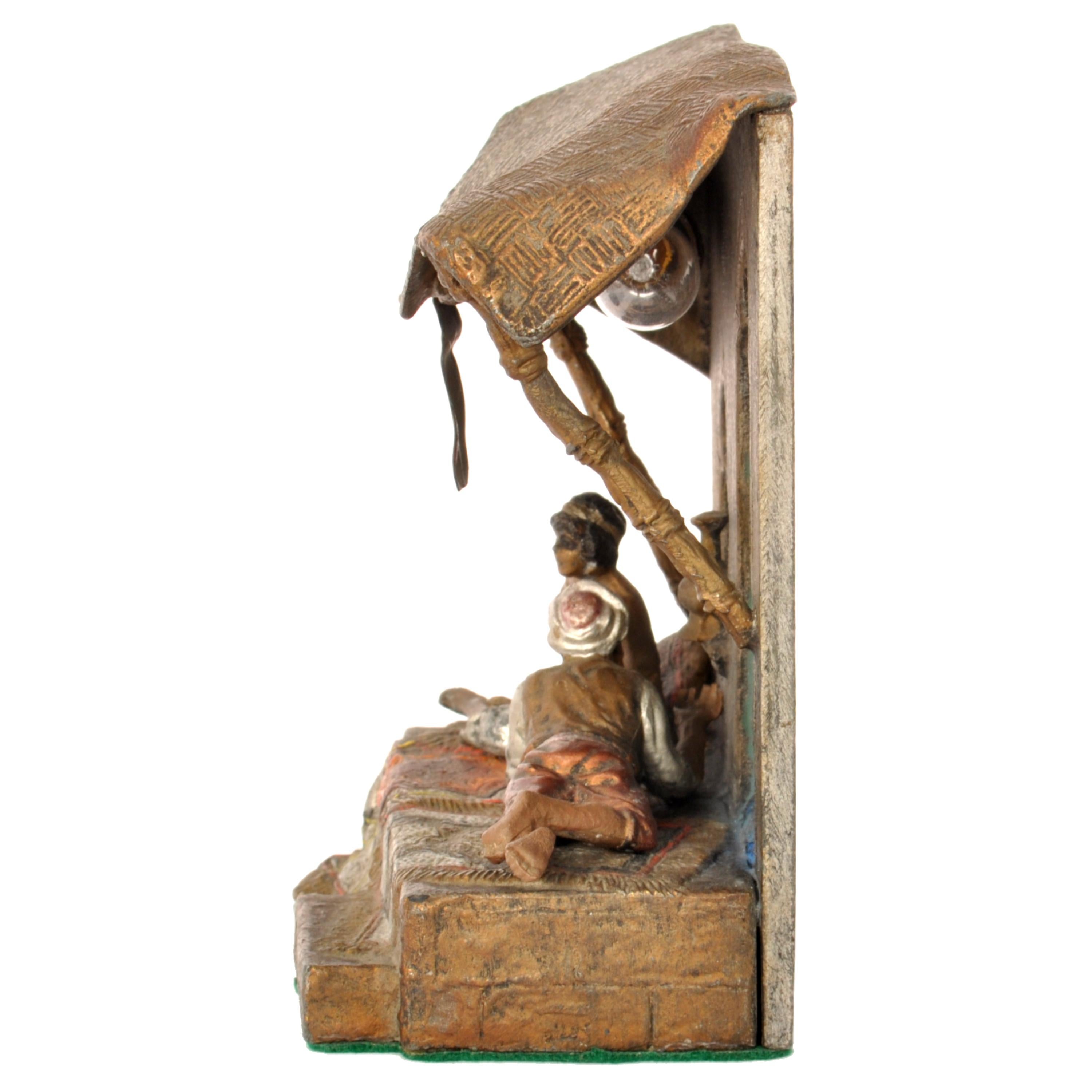 Antique Cold-Painted Austrian Bronze Arab Orientalist Figural Statue Lamp 1920 1