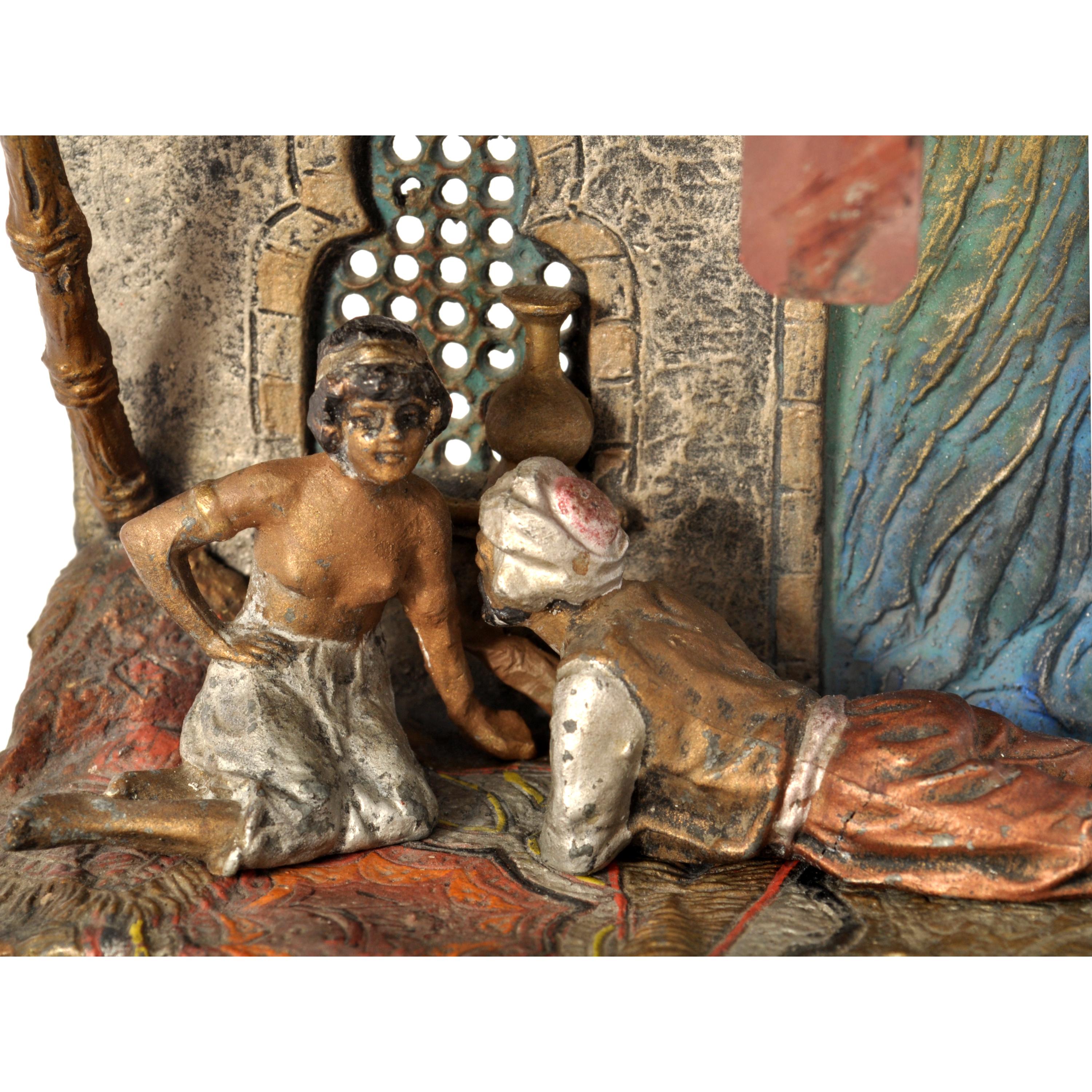 Antique Cold-Painted Austrian Bronze Arab Orientalist Figural Statue Lamp 1920 2