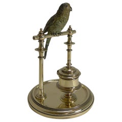 Antique Cold Painted Bronze Budgerigar / Parakeet Inkwell, circa 1890