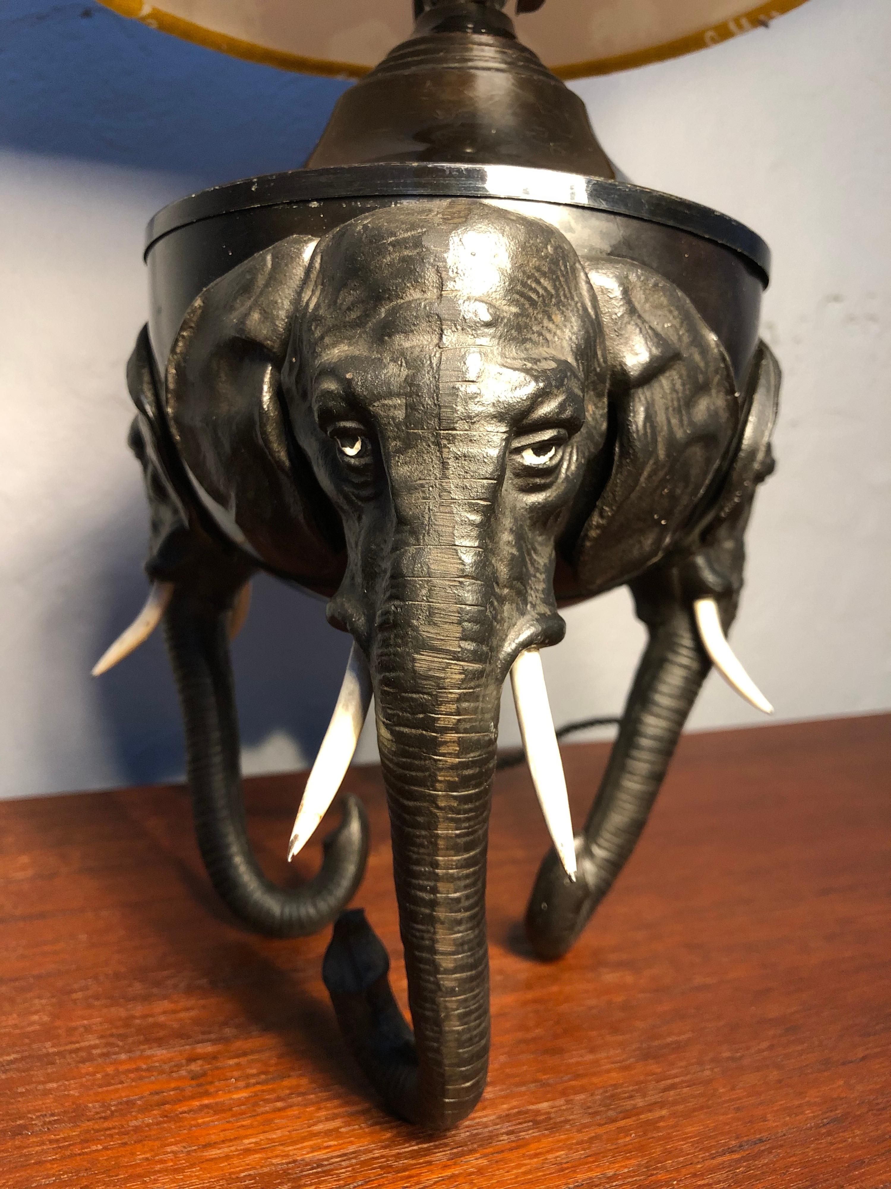 Early 20th Century Antique Cold Painted Bronze Elephant Lamp