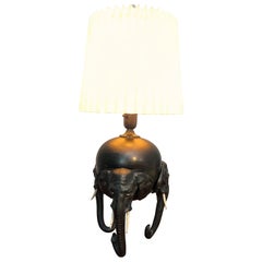 Antique Cold Painted Bronze Elephant Lamp