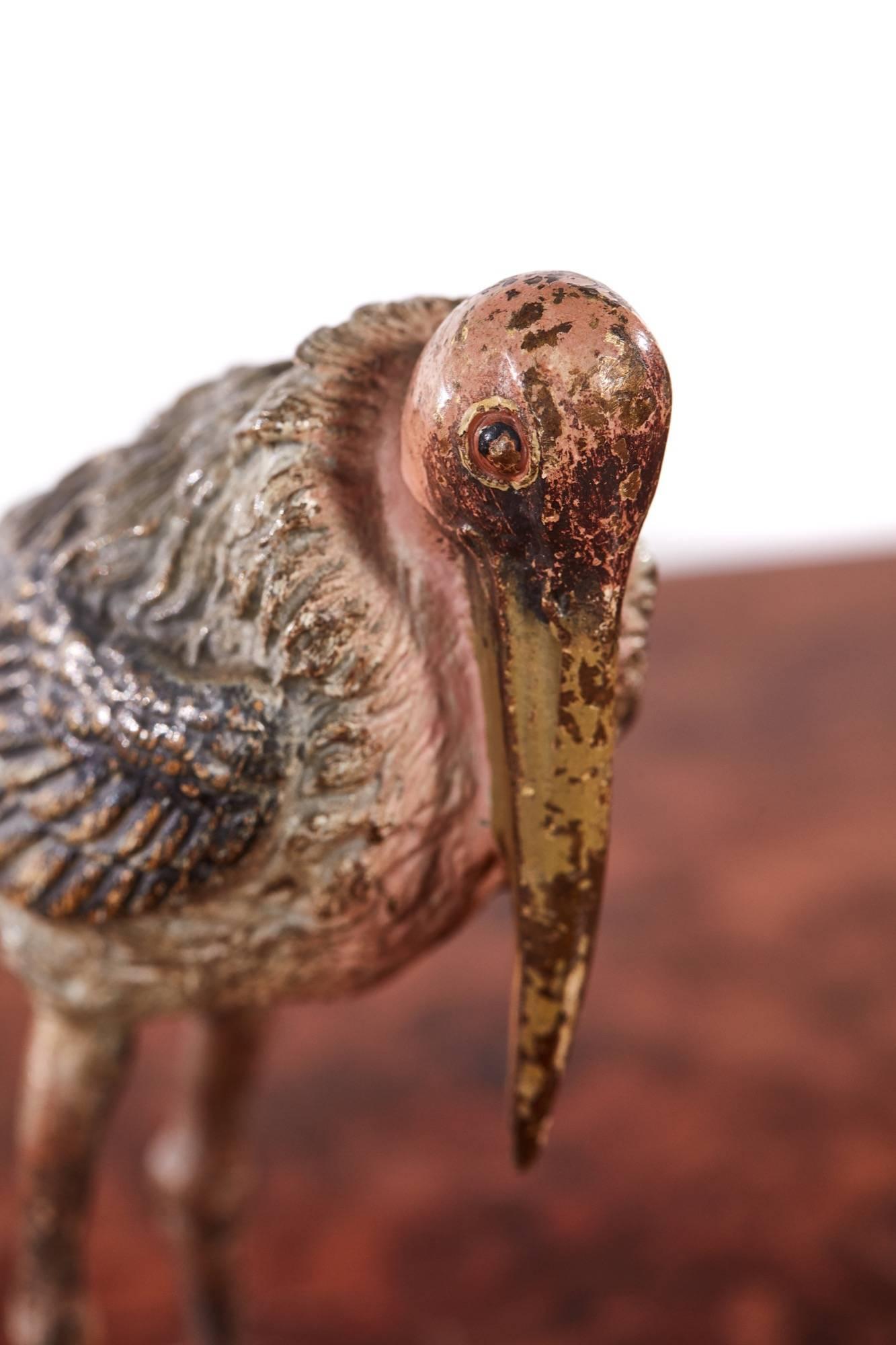 Antique cold painted bronze sculpture of a bird, lovely original color
Measures: 2