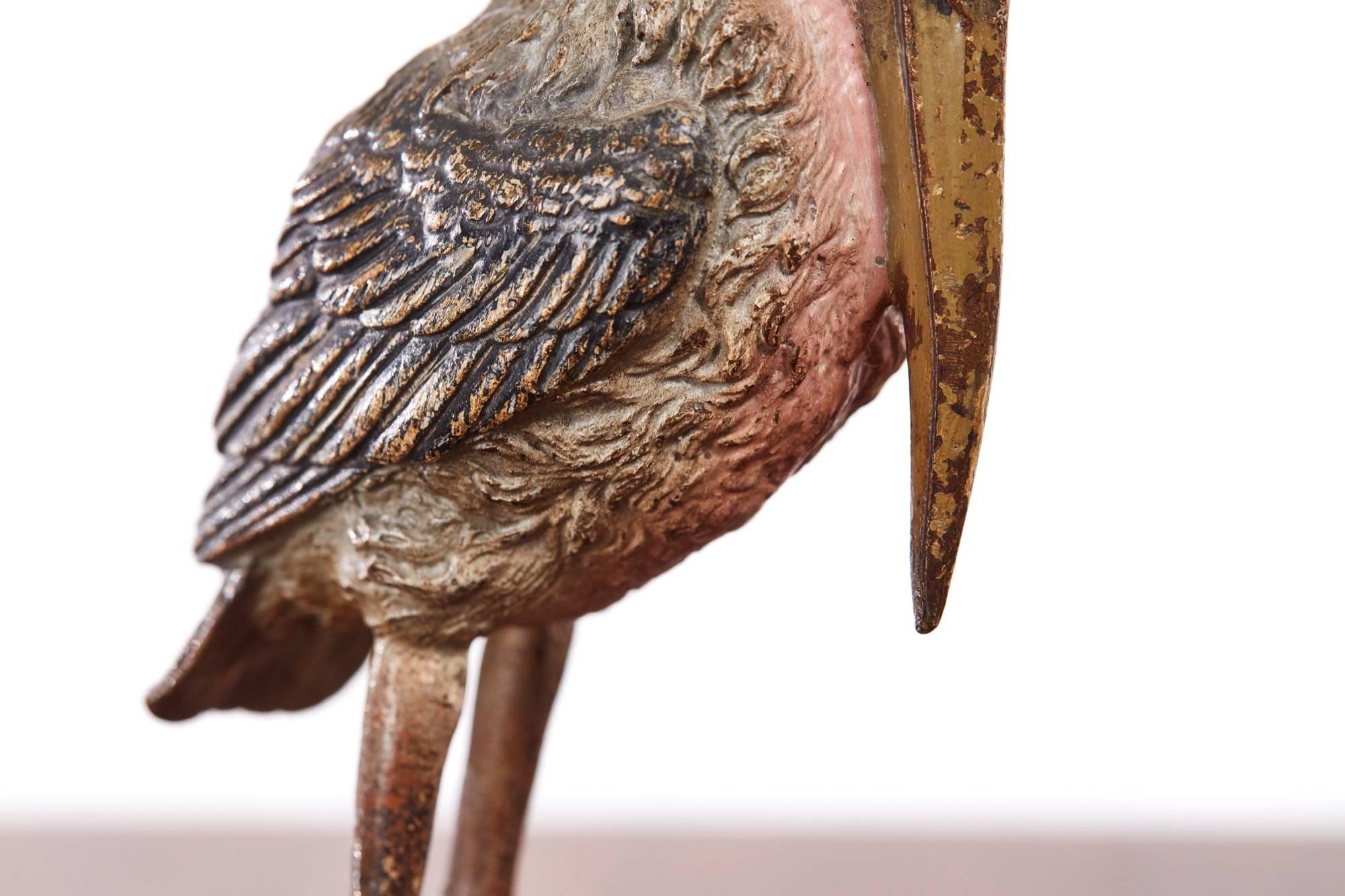 Cold-Painted Antique Cold Painted Bronze Sculpture of a Bird