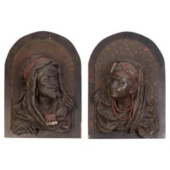 Antique Cold-Painted Metal Orientalist Bedouin Arab Wall Sculptures 19th Century
